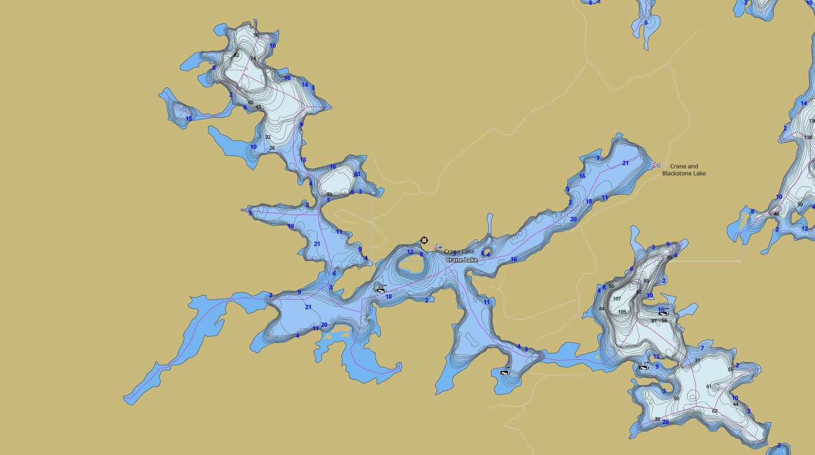 Contour Map of Crane Lake in Municipality of Archipelago and the District of Parry Sound